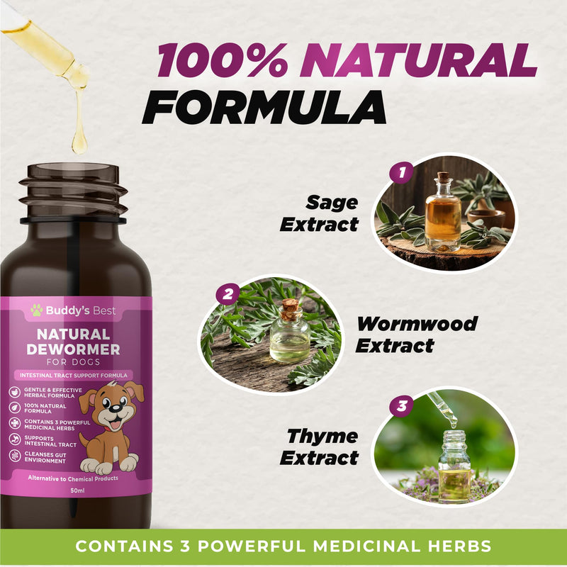 Natural Dewormer for Dogs | 100% Natural | Contains 3 Medicinal Herbs | Supports Intestinal & Gut Health | Gentle & Effective Formula - PawsPlanet Australia