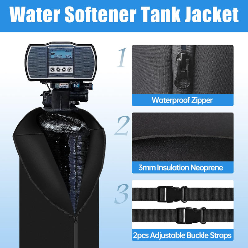 Water Softener Tank Jacket, 3mm Neoprene Water Softener Cover Insulated, Heavy Duty Tank Cover to Prevent Sweating, 10''D x 54''H- Black