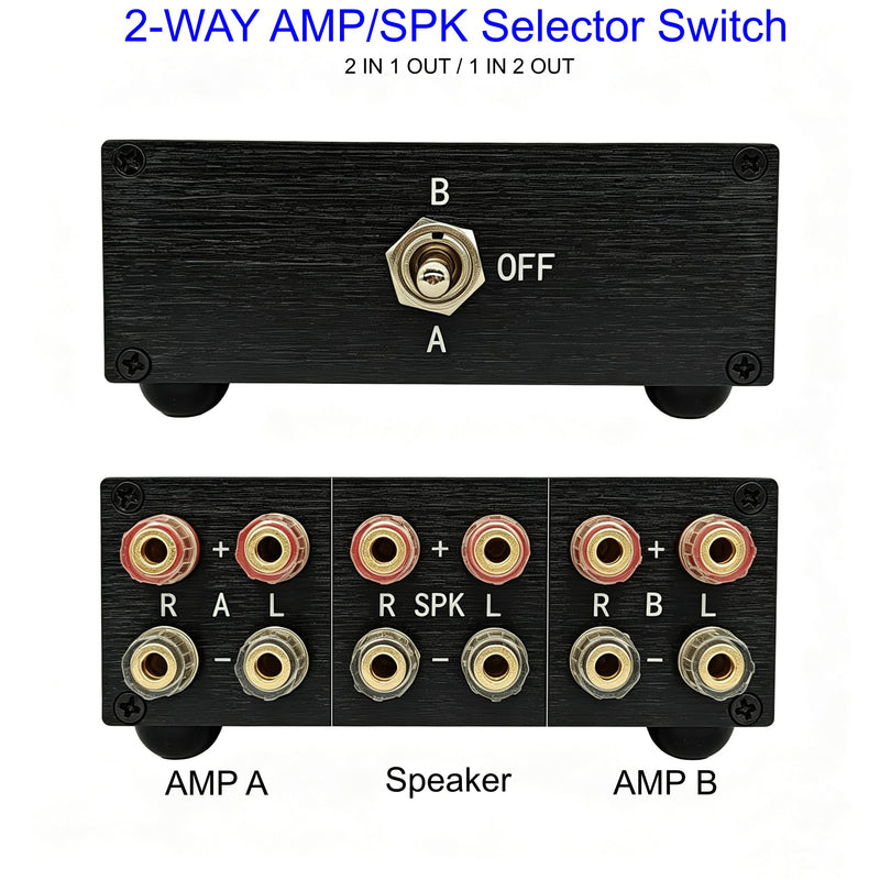 2-Way Passive Audio Switcher 2 in-1 Out/1 in-2 Out Amplifier Speaker Switch Selector, 10A Silver Contact Toggle Switch with Off Position, No External Power,for Home Theater HiFi System