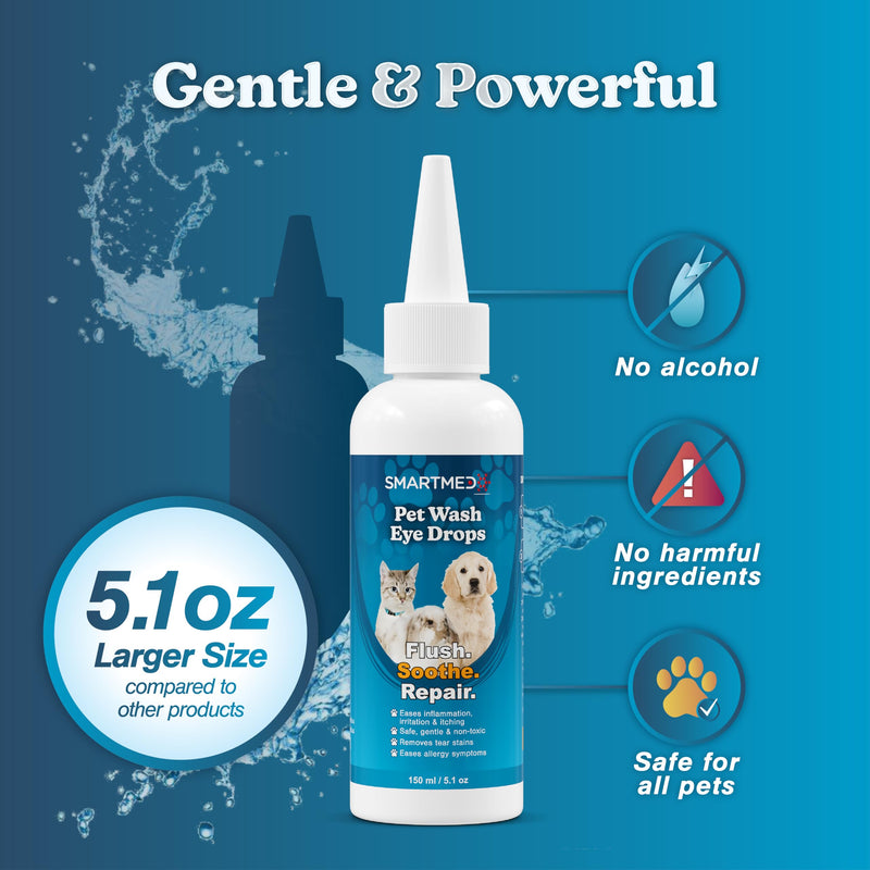 Large Pet Eye Wash 5.1 oz Gentle Eye Irritation Solution for Pets Removes Dirt, Debris & Tear Stains Safe for Daily Use 1 count