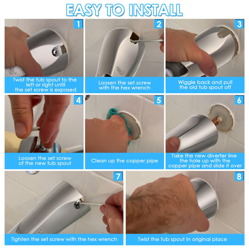 Enhon Tub Spout with Diverter, Slip-Fit Bathtub Faucet Spout Replacement, 1/2 Copper Pipe Connection, Easy to Install, Universal for Bathroom Shower(Brushed Nickel Color,1 Pack) Brushed Nickel Color