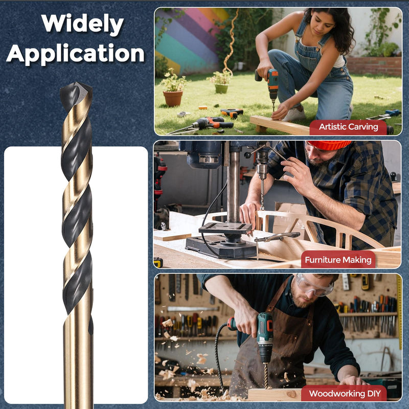 24pcs Drill Bit - [7/32" Diameter] 5.556mm M2 High Speed Steel Twist Cutting Tool for Machining Hard Metal Woodworking Handicraft Use, 135° Cutting Angle Black & Gold 7/32" (5.556mm) 24