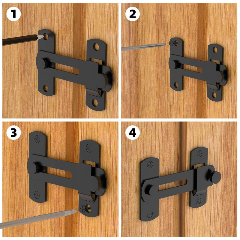 180 Degree Flip Sliding Barn Door Lock for Privacy - Safe barn Door Locks and latches for Barn Door, Pet Door, Bathroom, Outdoor, Garage, Window, Sliding Door black 1
