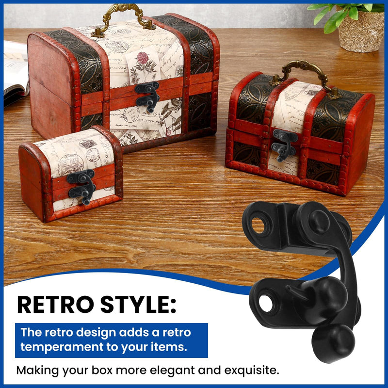Small Hasp Latches Antique Black Clasp Latch Hook Lock for Jewelry Box Cabinet Toolbox, 2 Pack Right