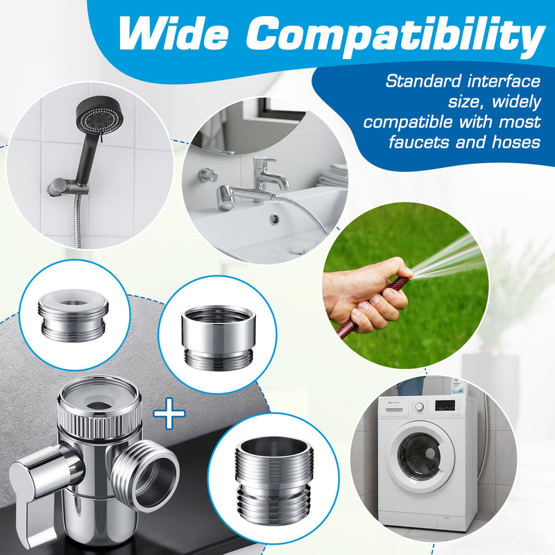 Dreyoo 3 Set Faucet Diverter Valve with Aerator include 55/64'', 15/16'', G1/2'' Hose Adapter, Each of Three, 3 Way Diverter Valve For Handheld, Garden Sink Faucet Splitter for Bathroom