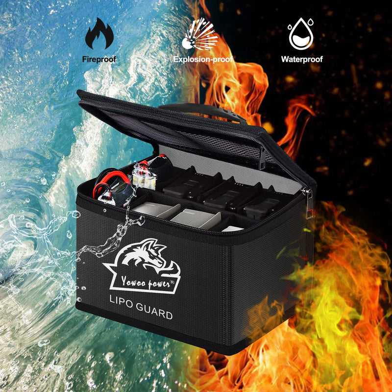 Yowoo Lipo Safe Bag, Fireproof Explosionproof LiPo Battery Bag, Large Space Highly Sturdy Double Zipper Lipo Battery Guard for Storage and Charging (10.63x6.69x6.69 inch)