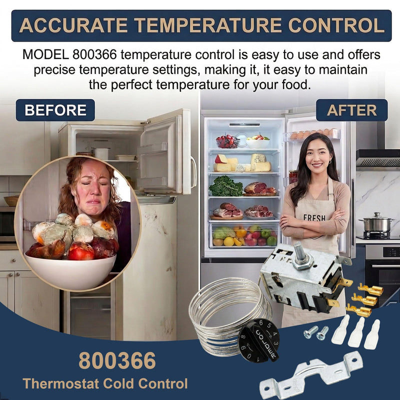 800366 Refrigerator Temperature Control Kit, Thermostat Cold Control Compatible with True Freezer/Cooler, Fits TSSU TPP TD TBB GDM T Series, Replaces 077B6806 077B7172 988282, 72" Coil Sensing