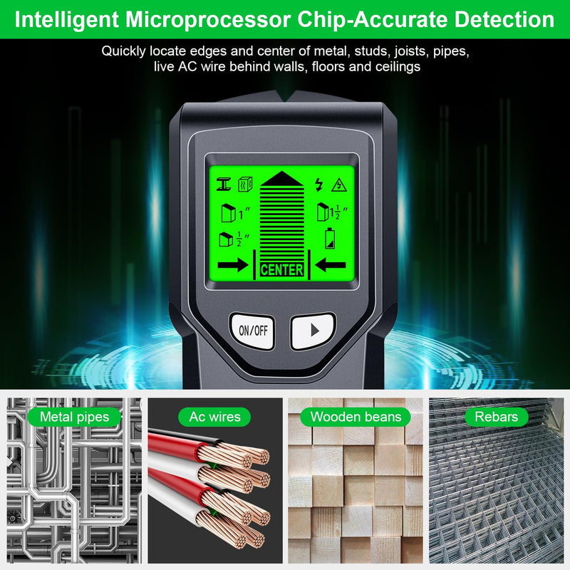Stud Finder Wall Scanner - 5 in 1 Stud Finder Tool w/Intelligent Microprocessor Chip and HD LCD Display, Stud Detector Beam Finders for the Center and Edge of Wood AC Wire Metal Studs Joist Pipe Ink