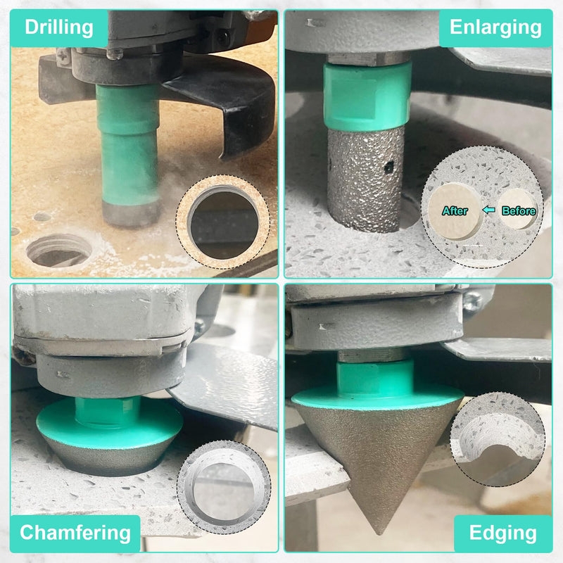 3 PCS Diamond Core Drill Bits Set - Vacuum Brazed Tile Hole Saw Core Drill Bit, Chamfer Beveling Bit & Finger Milling Bit for Porcelain Tile, Granite, Marble, Concrete, 5/8"-11