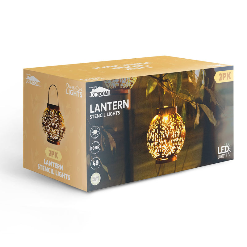 JOIEDOMI 2 Pack Outdoor Solar Hanging Lantern Lights, Waterproof Tabletop with Handle, LED Moroccan Lanterns, Metal Decorative Garden Solar Lights for Patio, Lawn, Porch, Backyard Round