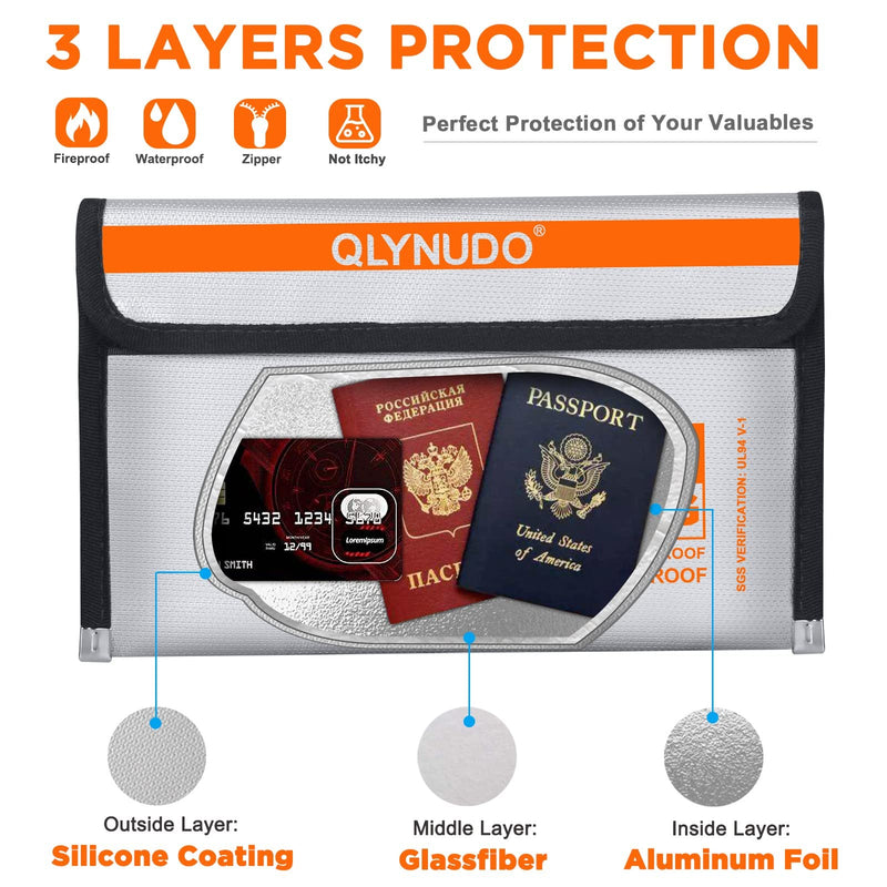 Small Fireproof Document Bag for Cash (8x5", External Size), 2-Pack Fireproof Money Bag with Waterproof Zipper, Fireproof Pouch Set (Basic, 2-Small-Grey) Basic small-grey+small-grey