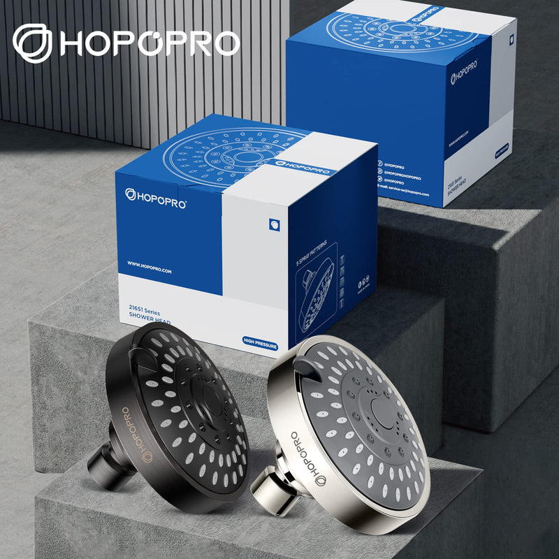 HOPOPRO 5-Mode High Pressure Shower Head - The Washington Post, NBC News, Today TV Show Recommended - High Flow Fixed Showerheads (4 Inch Brushed Nickel) 4 Inch Modern