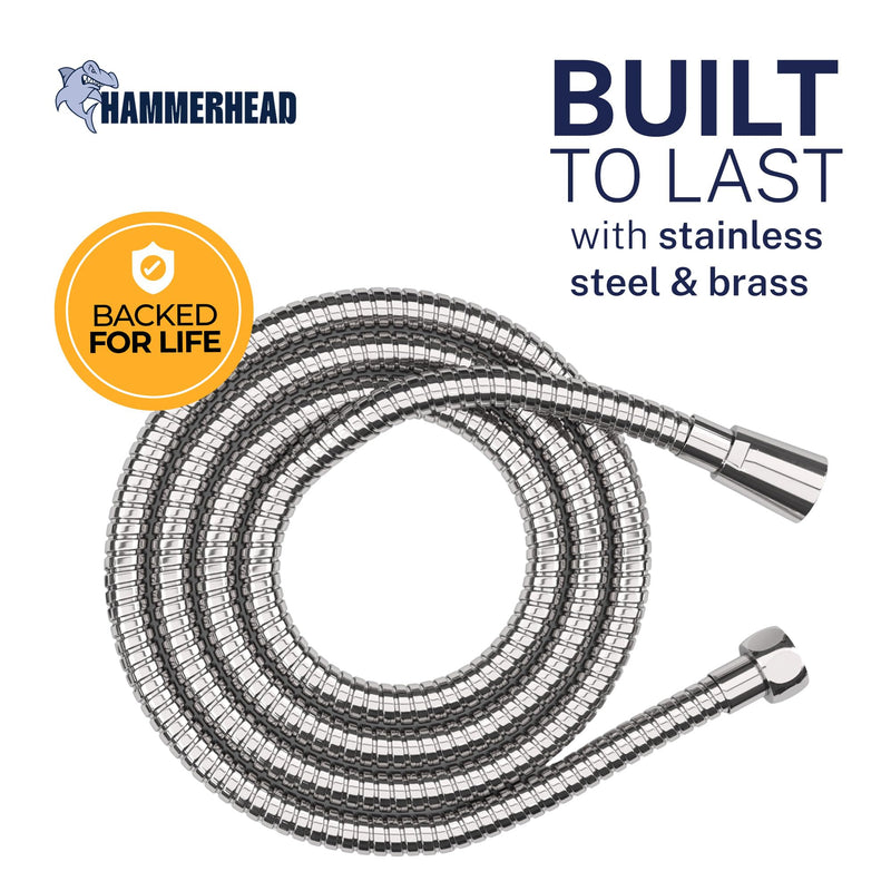HammerHead Showers® Solid Metal 9 ft Shower Hose - CHROME – Extra Long 108” Attachment for Handheld Shower Head - Shower Hose Replacement 108 Inches