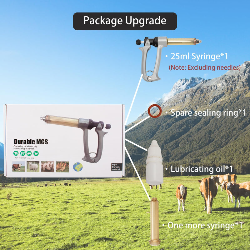 25ML Semi-Automatic Adjustable Injector Syringe, Precision Syringe Pump - Adjustable 0.5ml to 2.5ml Range for Fast Continuous Injection in Pigs, Cattle, Chicken, Goat, and Other Livestock 25ml