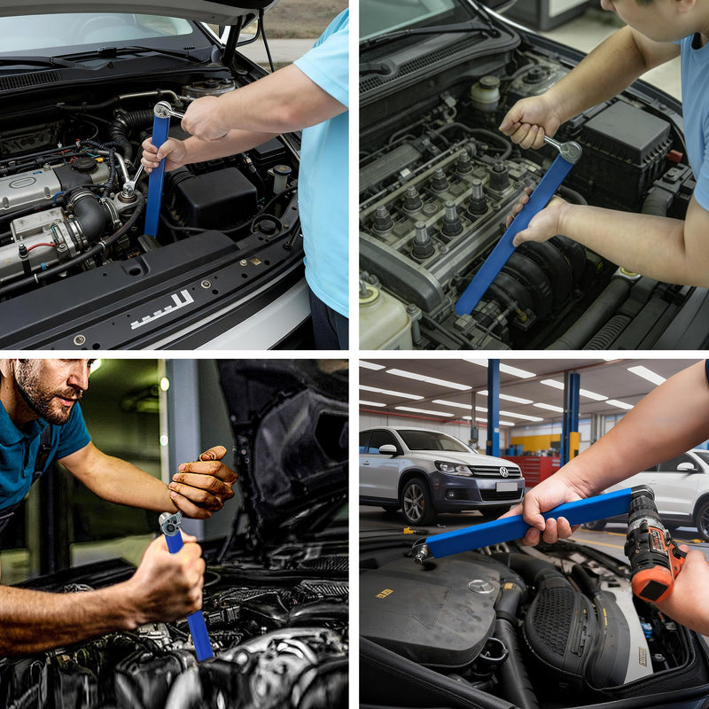 Offset Extension Wrench Impact Ready 3/8" for Tight Spaces, Wrench Extender Tool with 3/8", 1/4", 1/2" Square Drive Adapters and 1/4" Socket (BLUE) Blue