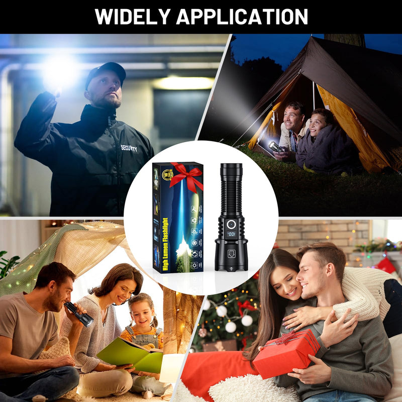 Rechargeable Flashlights 4000.000 High Lumens, Super Bright Flashlight High Powered Tactical Flashlight, 6 Modes with LCD Power Display, Zoomable, Waterproof Handheld Flash Light for Emergency
