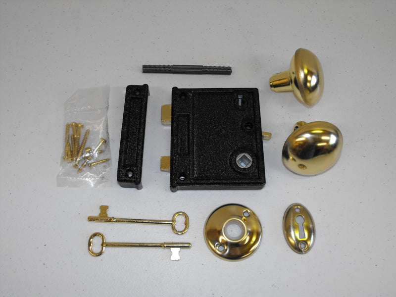 JL Missouri Parts & Misc. Antique Style Rim Latch Interior Door Lock Set. Skeleton Key Steel & Brass Components. Door Edge Catch