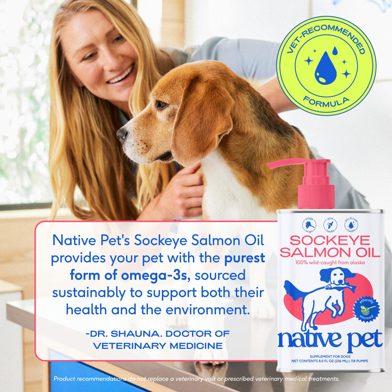 Native Pet Salmon Oil for Dogs & Cats – Pure Omega-3 Fish Oil for Dogs Supplement for Skin & Coat, Joint, & Heart Health & Dog Anti-Inflammatory – 100% Wild-Caught Alaskan Sockeye Salmon – 8 oz - PawsPlanet Australia