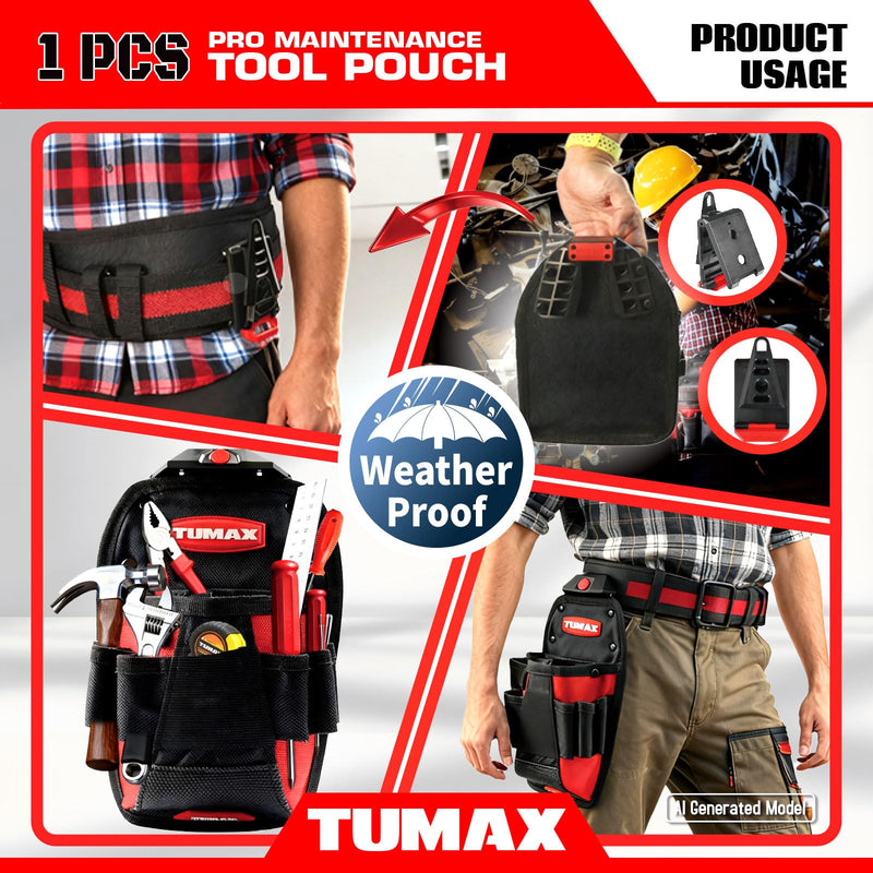Electrician Tool Pouch, 10 Pockets Tool Belt Pouches with Quick Release Belt Clip, Utility Mini Tool Organizer Pouch for Carpenter, Construction, Technician Tools Pouch