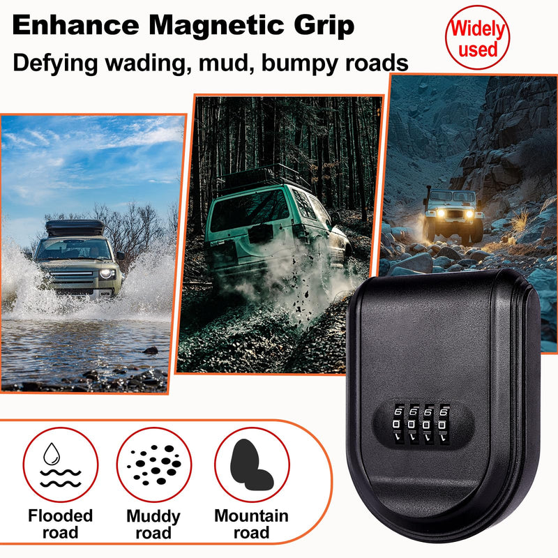 Magnetic Key Box for Under Car, Waterproof Outdoor Magnetic Key Holder with 5 Strong Magnets and Resettable Combination Lock for Vehicle or Home Use Black 1