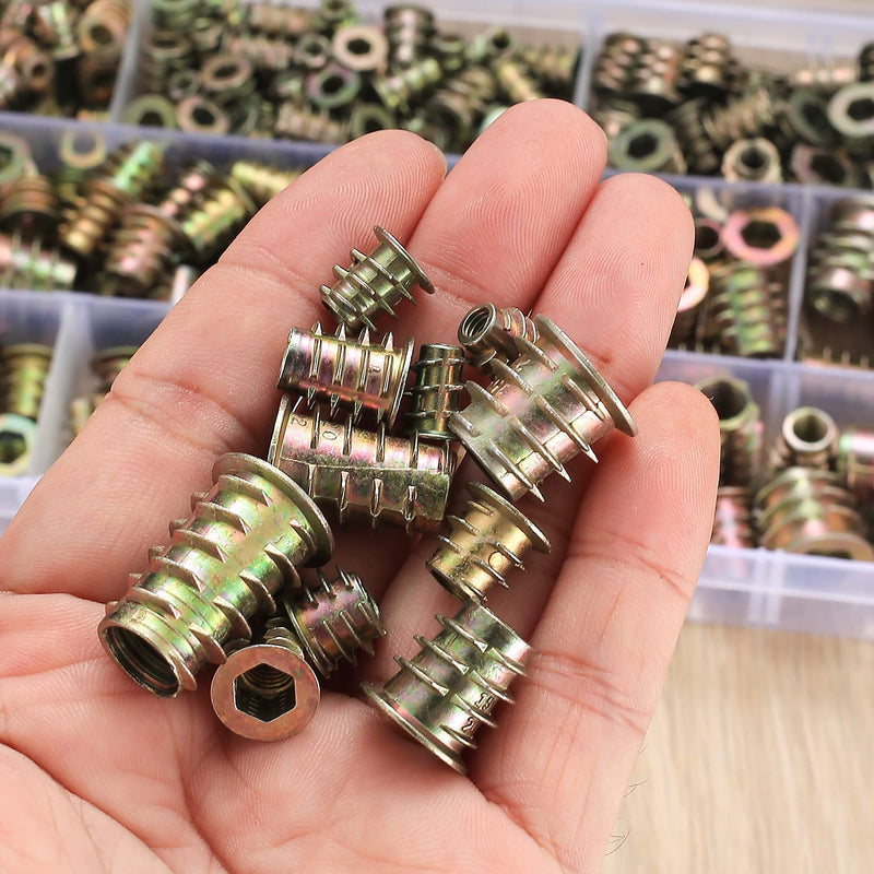230 Pcs Threaded Inserts Nuts, Threaded Wood Inserts Nuts Assortment Tool Kit, 11 Sizes Metric M4/M5/M6/M8/M10 Hex Socket Drive Furniture Screw in Nuts Wood Inserts Bolts Fastener for Wood