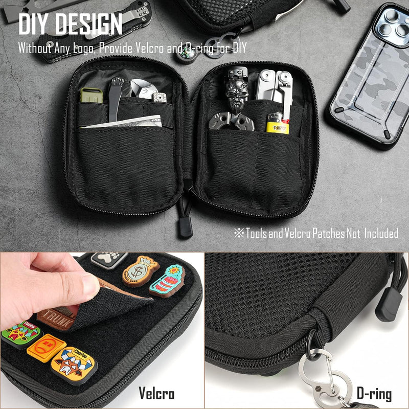 EDC Pouch, Pocket Organizer with Patches, Nylon EDC Pocket Organizer Utility Pouch, Small Tool Pouch for EDC Gears, Mighty Pouch with D-Ring, EDC Pocket Pouch, Multitool Organizer Pouch Large-A