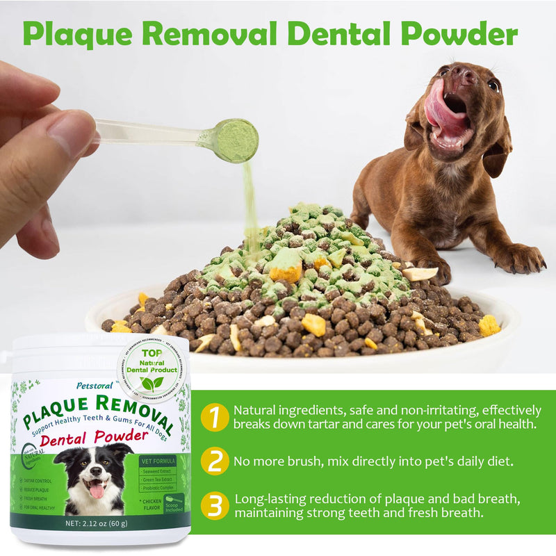 Petstoral Dental Cleaning Kit, Dental Care Wipes to Clean Plaque on The Surface of The Teeth, 2-Pack Dental Powder with Probiotic to Solve Oral Problems from The Inside of Digestion