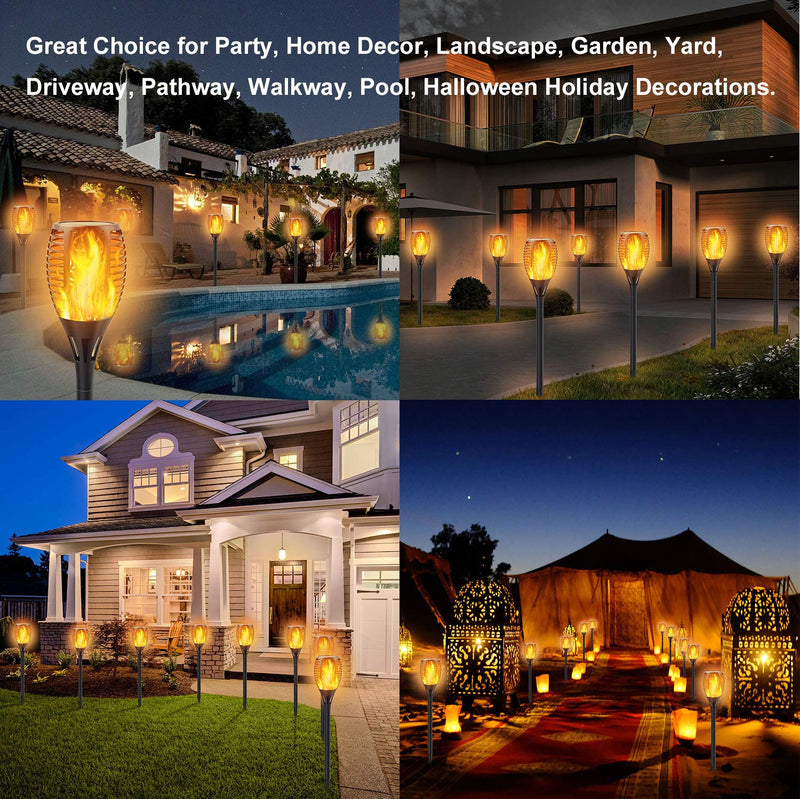 Solar Torch Lights with Flickering Flame, Fire Effect Garden Light, Auto On/Off Dust to Dawn, Outdoor Waterproof Landscape Decoration, Powered Security Light for Patio, 8 Pack