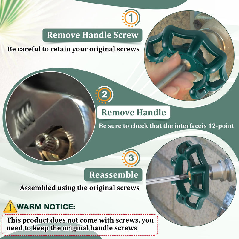 Dreyoo 2 Pack Outdoor Faucet Handles, 0.43" Round Stem Hole Faucet Handle Compatible with LASCO 01-5109, Round Wheel Handle Fits Most 3/8" Shaft Sillcock Valve Stems (12 Point Broach, Green) 12 Point Broach