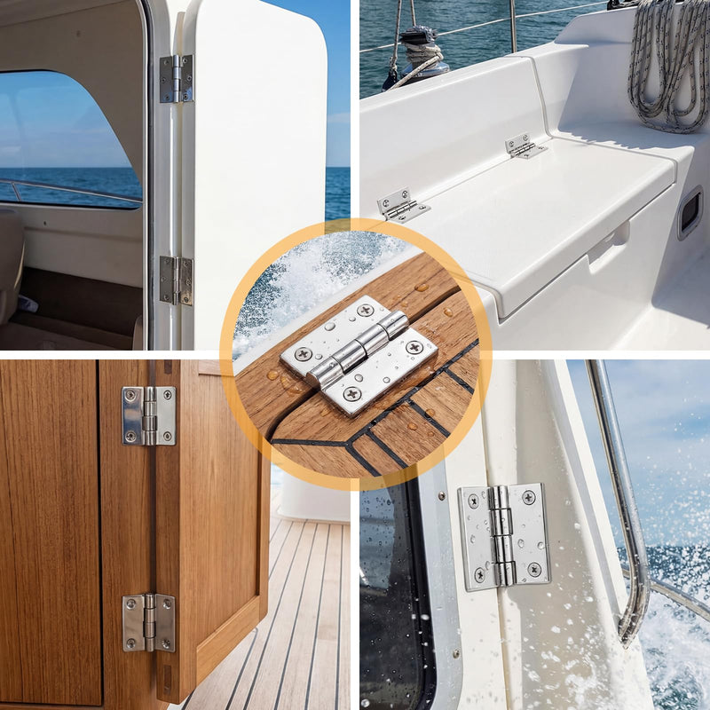 BBTO 6 Pack 316 Stainless Steel Hinges Marine Grade 2" x 2" Heavy Duty Hatch Hinges with Screws for Boat, Yacht, Cabinet Door, Home Use