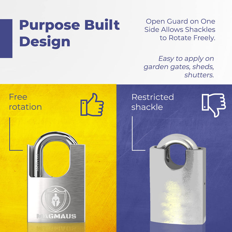 Magmaus® SDL/50 [Closed Shackle] Heavy Duty Lock with 3 Keys - [Stainless Steel] Weatherproof Padlock for Outdoor Use - Ideal for Storage Unit, Shipping Container, Gate (Pack of 2) 50 mm (Pack of 2)