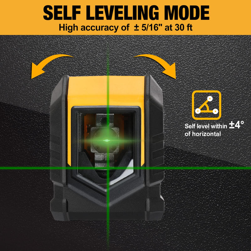PREXISO Laser Level, 65Ft Self Leveling Cross Line Laser Level, Green Line leveler Tool for Hanging Picture, Floor Tile, Home Renovation with LED Indicator & 2 AA Batteries (360°Clamp) 360°Clamp