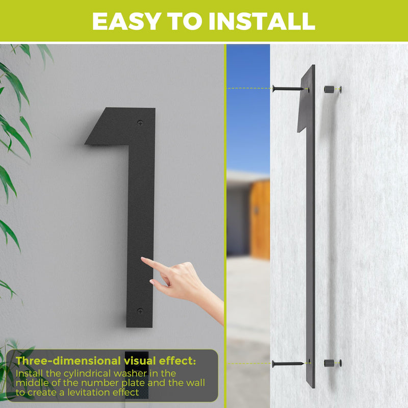 16 Inch Large House Numbers for Outside, Big Black Matte Metal Door Number 1, Oversized Address Numbers, Modern, Digital Signage for Houses, Apartments, Hotels, Factories (One) One