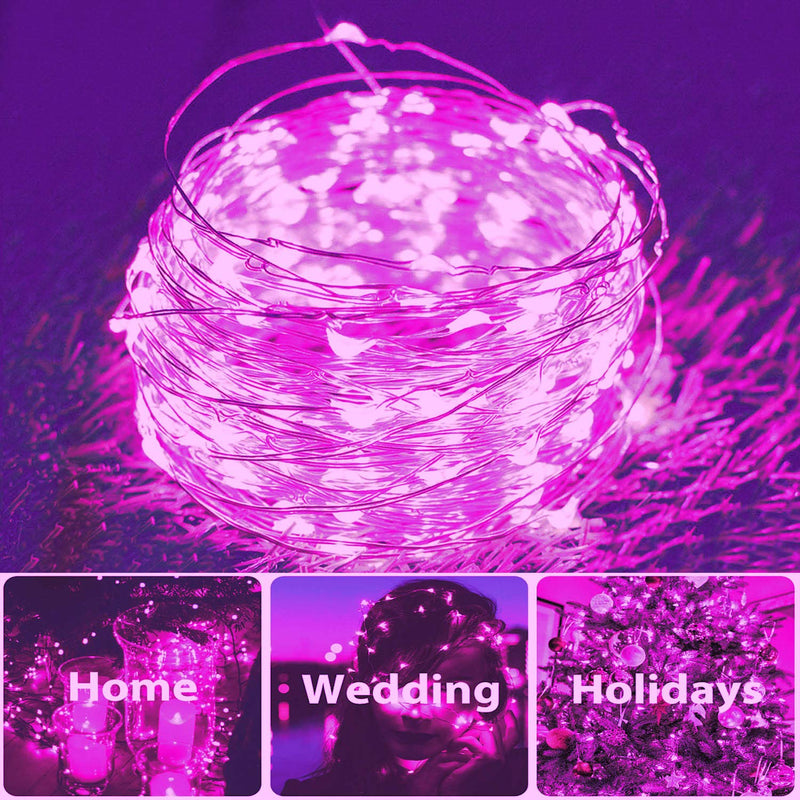 2 Pack Total 200 LED Solar Powered Copper Wire String Lights Outdoor, Waterproof, 8 Modes Fairy Lights for Valentines Day Decor, Garden, Patio, Party, Christmas, House (Pink) Pink 2 Pack