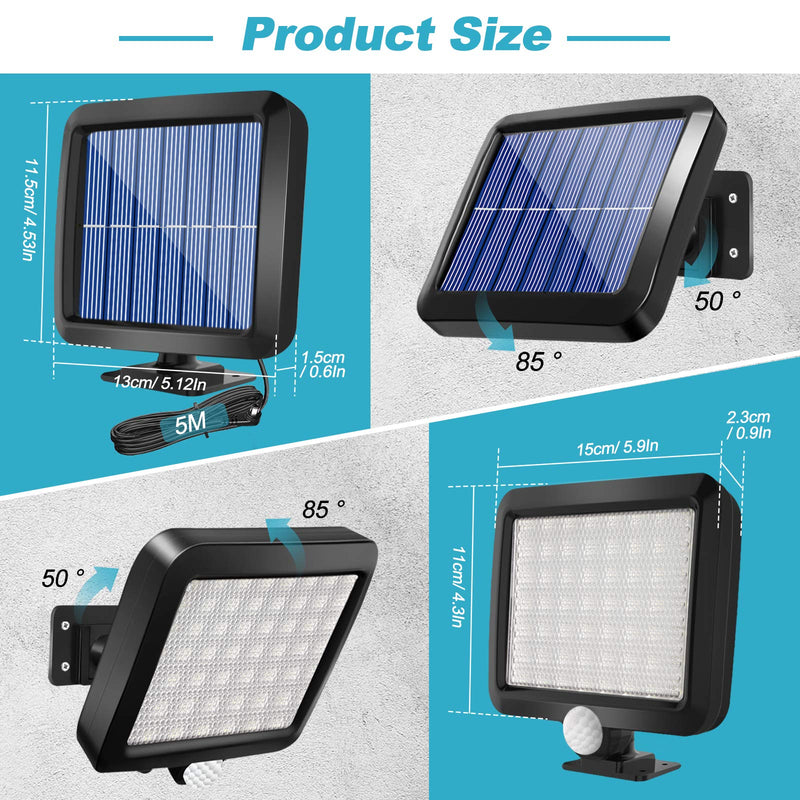 Solar Wall Lights Outdoor with Motion Sensor, Shuniu 56 LEDs Ultra Bright IP65 Waterproof Separable Solar Porch Light, 16.4 ft Cord Solar Security Light for Patio Yard Deck Garage Driveway Porch Fence 1 Pack