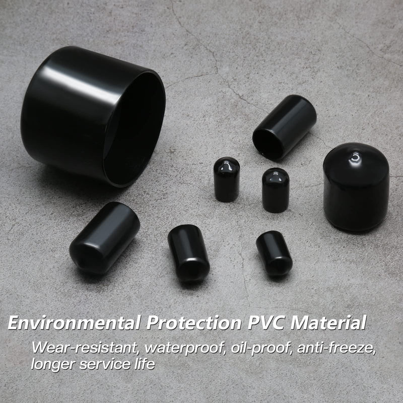 12PCS Rubber End Caps Cover 3/8 inch/9.5mm Black Round Vinyl Plug Bolt Covers Caps Screw Rubber Thread Protector for Metal Tubing, Round Tubing Bolt (Black, 9.5mm Inner Dia) 3/8 inch (9.5mm)