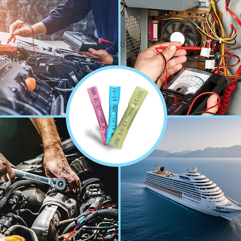 50 Pcs Heat Shrink Butt Connectors Kit,Heat Shrink Wire Connectors,Waterproof Insulated Marine Automotive Crimp Terminals Butt Splice Connectors for Marine Automotive Motorcycle Truck Electrical [ Mixing 22-10AWG ] 50PCS