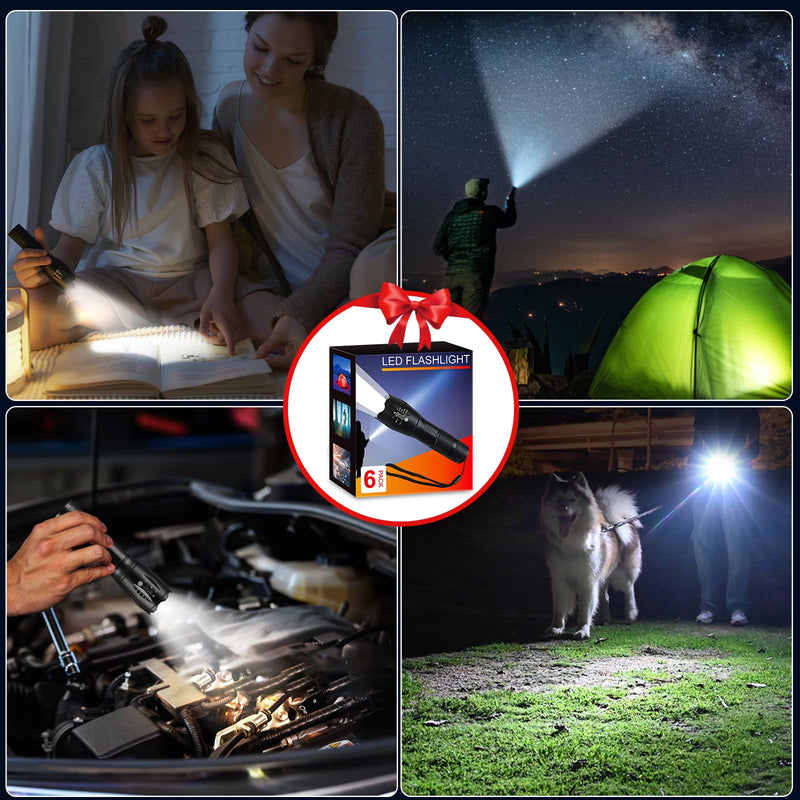 6Pack LED Flashlights High Lumens, 5Mode Tactical Flashlight for Home, Small Flashlights Powerful, Pocket Flashlight Bright, Adjustable Torch Light, Mini Flash Light for Emergencies Camping Outdoor
