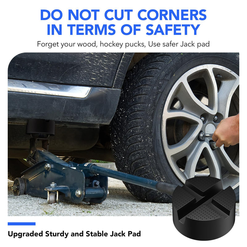 Upgraded Pinch Weld Jack Pad, Two Depths X-Grooves Floor Jack Pad, Easily Fit Different Cars, Thicker Sturdy and Grippy Floor Jack Rubber Pad to Protect You and Your Car, 3.9 x 3.9 x 1.8 in