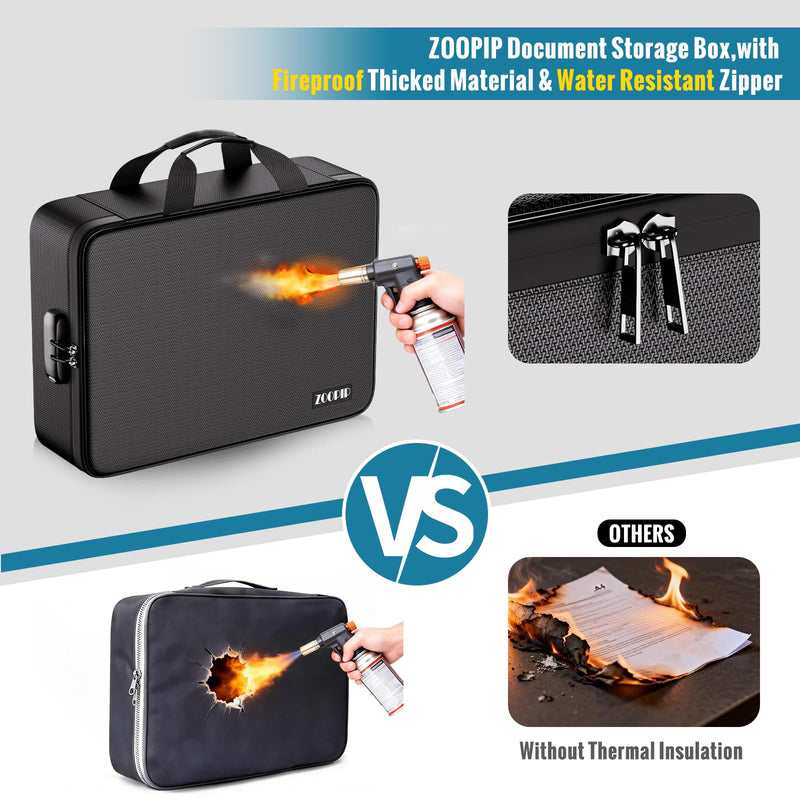 Fireproof Document Bag with Lock,Soft-Shell Document Organizer with Water-Resistant Zipper,Portable File Safe Storage for Laptops,Passports,Certificates,Important Paperwork(Black)