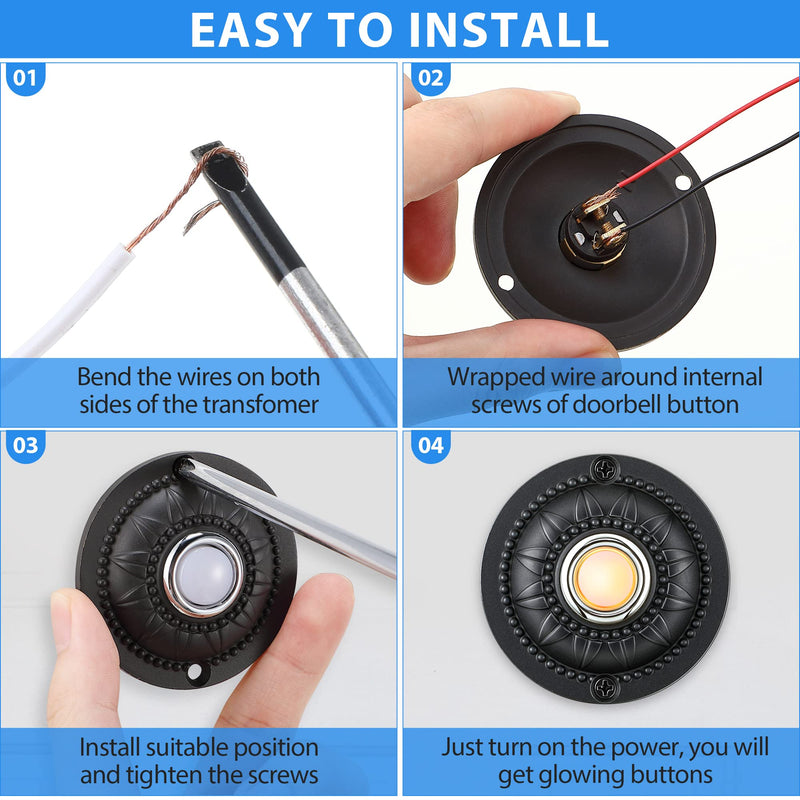 Dreyoo Round Metal Doorbell Push Button, Black Wired Lighted Up LED Doorbell Button Replacement Solid Iron Doorbell for Home Front Door
