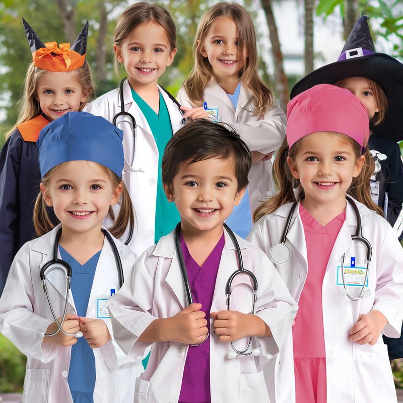 RioRand Doctor Costume for Kids With Stethoscope Lab Coat Career Day Costume Halloween Dress Up For Boys Girls 3-12 XXL-150/9-10Y Pink