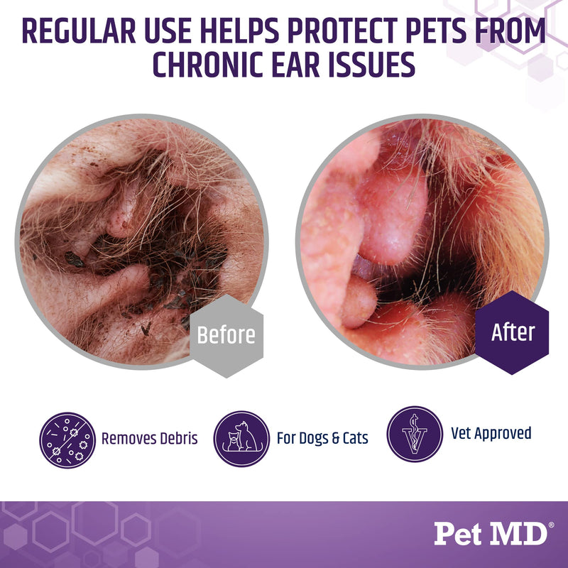 Pet MD Dog Ear Cleaning Wipes with Aloe and Eucalyptus + Veterinary Tris Flush Cat & Dog Ear Cleaner - PawsPlanet Australia