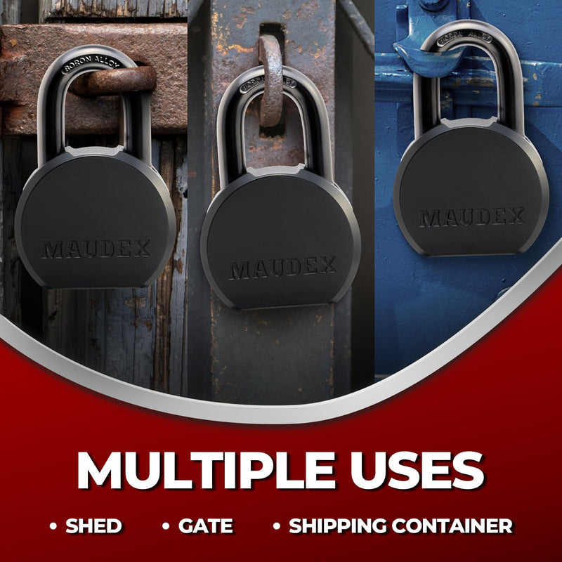 Maudex® PML65 Professional Grade Padlock - High Security with Boron Alloy Shackle, All-Weather Protection, 5 Brass Keys. for Storage Units, Gates & Commercial Security 65 mm Normal Shackle Black