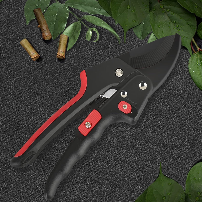 Ratchet Pruning Shears for Gardening Heavy Duty - Increases Cutting Power 3x - Perfect Ratchet Pruners for Weak Hands & Arthritis- 8” Anvil Garden Clippers - w/Extra Sharp Blade for Effortless Cutting