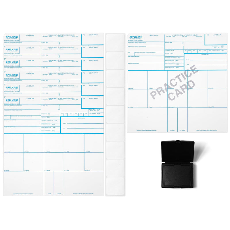 Made in USA - FD 258 Fingerprint Card 2025 Kit Full (6 Cards + 1 Practice Card) w/Reusable Ink Pad, Correction Tabs, Instructions FD258-ATF