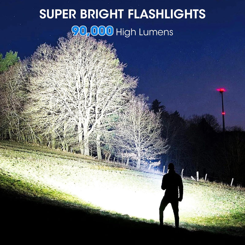 Flashlights Rechargeable LED High Lumens - 4 Pack 90,000LM Super Bright Flashlight, Adjustable Powerful Flash Light with 5 Modes, Waterproof Handheld Flashlight for Home, Camping