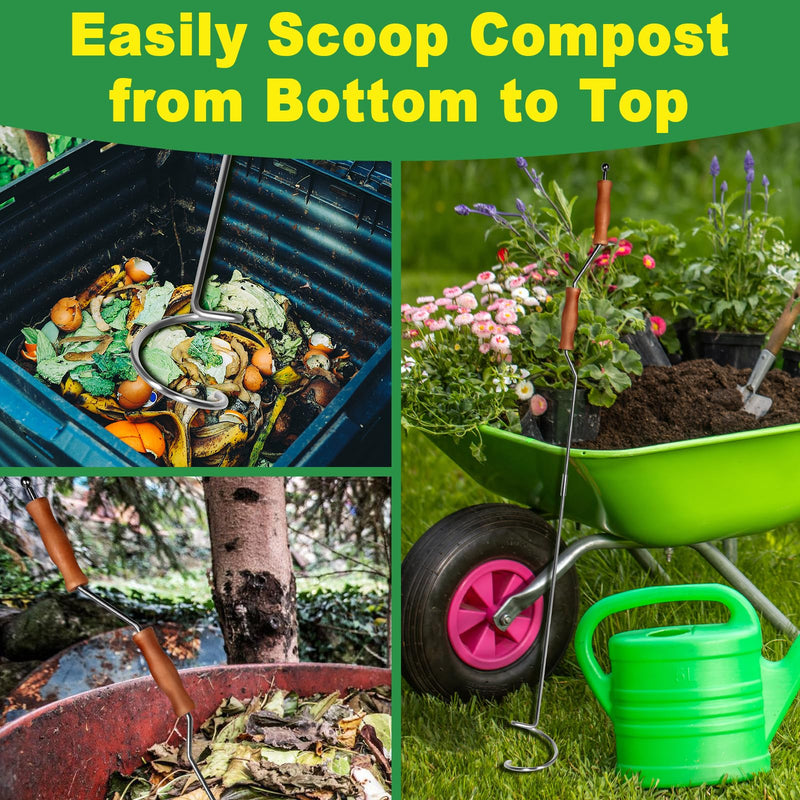 Stainless Steel Compost Aerator Tool – Manual Compost Turner for Outdoor Tumbler Bins, Rotating Mixing Tool