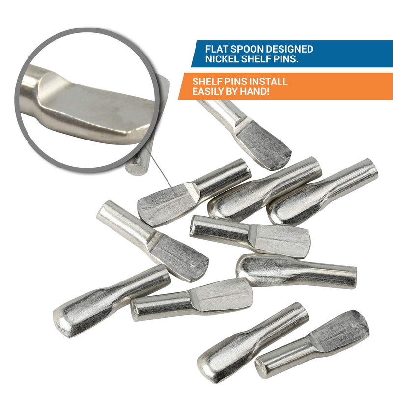 25 Pack Rok Tiny Size Heavy Duty 1/8" (3mm) Shelf Pin Spoon Shaped Cabinet Support Pegs Holder, Metal, Nickel Finish - ROKSP3N 25 3mm