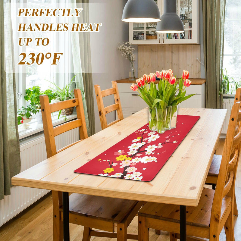 ALAZA Japaneses Sakura Tree Cherry Bloom Trivet Table Runner 40 Inches Long Trivet for Hot Pots and Pans/Hot Dishes,Table Protector Heat Up to 230F, Decorative Hot Plates Mat for Kitchen Countertop
